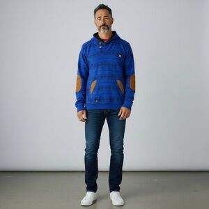 10 Deep Pullover Hoodie Size 2XL Blue Elbow &‎ Pocket Patches Aztec Pattern